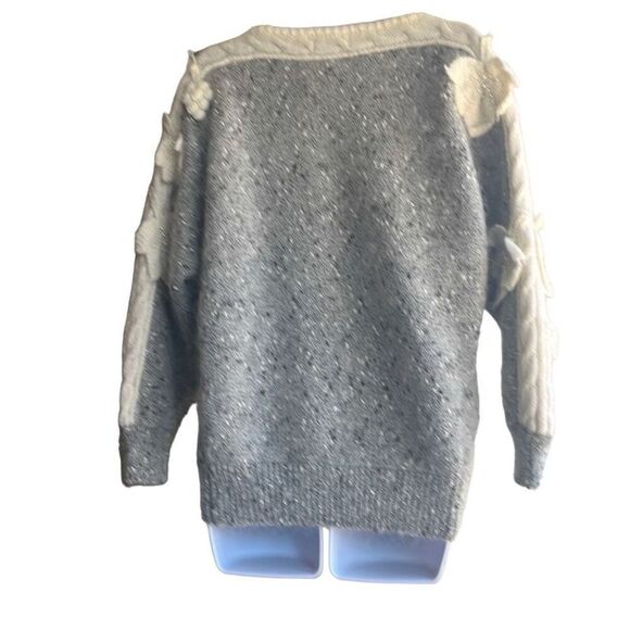 Mariea Kim Vintage Grey Cream Floral 3D Appliqué Wool Blend Sweater Small - Picture 2 of 9
